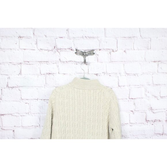 LL Bean Double L Mixed Cable Sweater Button Front Cardigan Cream Medium - Picture 4 of 12